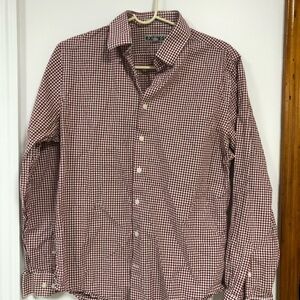 Express Men's Red/Burgudy/White Checkered Shirt Size M